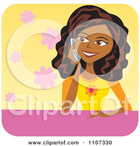 Clipart Pretty Black Teenage Girl Talking On A Cell Phone - Royalty Free Vector Illustration by Amanda Kate