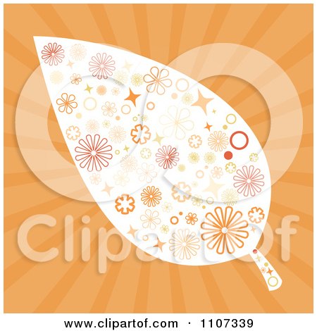 Clipart Retro Styled Fall Leaf With A Pattern Over Orange Rays - Royalty Free Vector Illustration by Amanda Kate