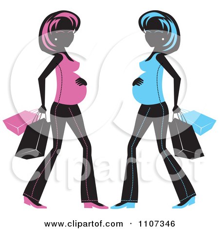 Clipart Pregnant Women Shown In Black And Pink And Blue With Shopping Bags - Royalty Free Vector Illustration by Amanda Kate
