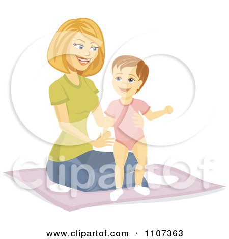 Clipart Happy Mother Helping Her Baby Girl Stand - Royalty Free Vector Illustration by Amanda Kate