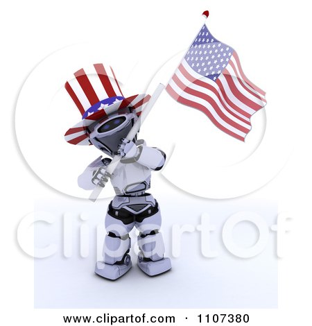 Clipart 3d Patriotic Robot Wearing A Top Hat And Waving An American Flag 1 - Royalty Free CGI Illustration by KJ Pargeter
