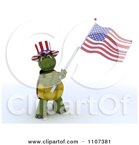 Clipart 3d Tortoise Wearing A Top Hat And Waving An American Flag 1 - Royalty Free CGI Illustration by KJ Pargeter