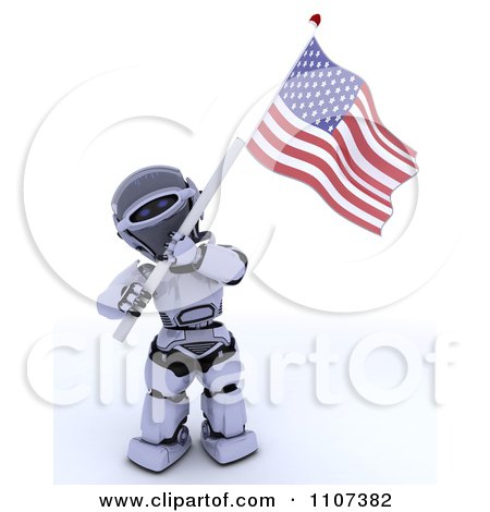 Clipart 3d Patriotic Robot Wearing A Top Hat And Waving An American Flag 2 - Royalty Free CGI Illustration by KJ Pargeter