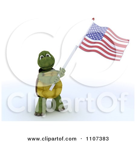 Clipart 3d Tortoise Wearing A Top Hat And Waving An American Flag 2 - Royalty Free CGI Illustration by KJ Pargeter
