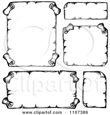 Clipart Sketched Balck And White Parchment Scrolls 1 - Royalty Free Vector Illustration by visekart