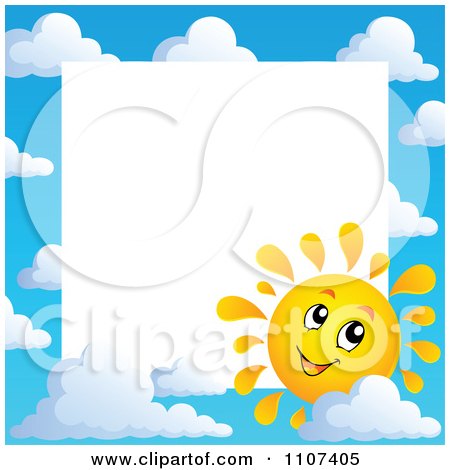 Clipart Cheerful Sun Character And Cloudy Sky Frame With White Copyspace - Royalty Free Vector Illustration by visekart