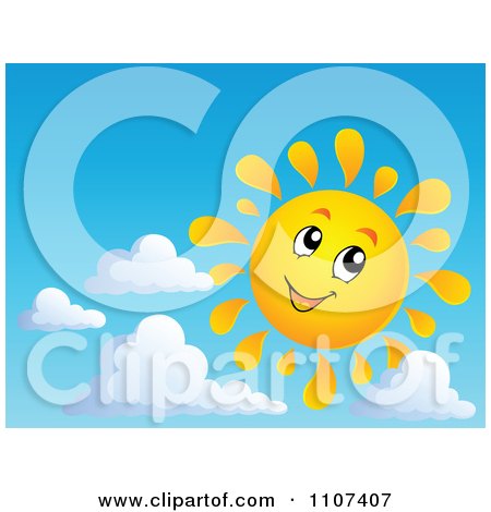 Clipart Cheerful Sun Character Smiling In A Sky - Royalty Free Vector Illustration by visekart