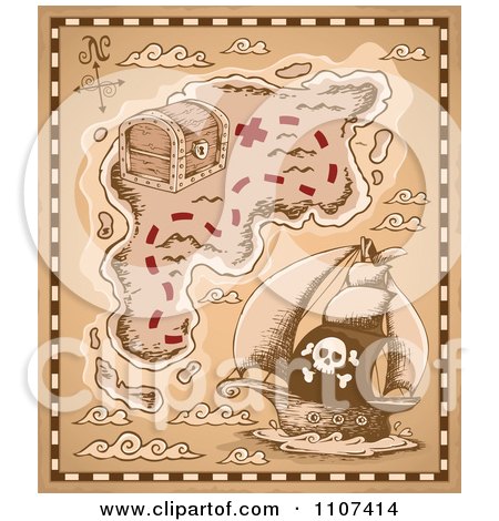 Clipart Pirate Treasure Map On Parchment - Royalty Free Vector Illustration by visekart