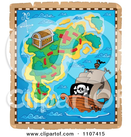 Clipart Pirate Treasure Map On Aged Parchment 3 - Royalty Free Vector Illustration by visekart