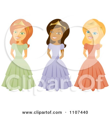 Clipart Happy Red Haired Indian And Blond Princesses - Royalty Free Vector Illustration by Amanda Kate
