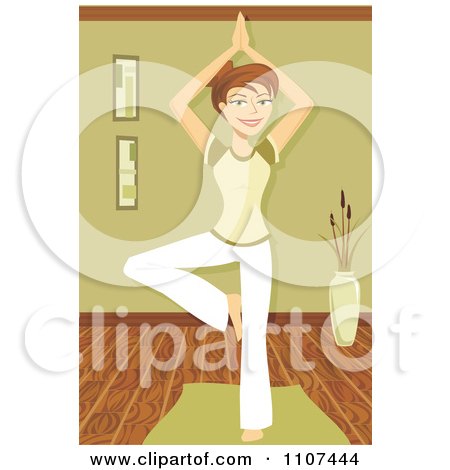 Clipart Fit Brunette Woman In The Yoga Tree Pose - Royalty Free Vector Illustration by Amanda Kate