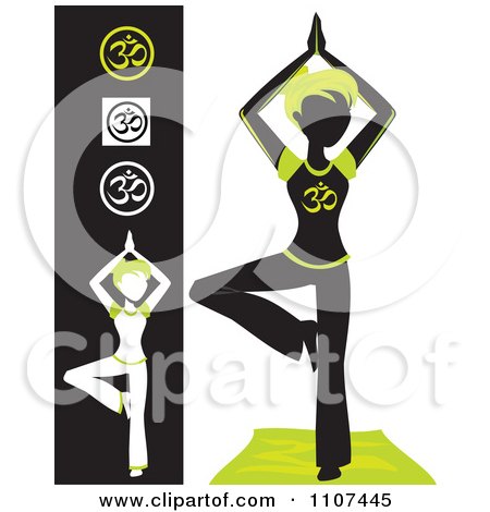 Clipart Silhouetted Woman In A Yoga Tree Pose With Other Symbols And A White Silhouette - Royalty Free Vector Illustration by Amanda Kate