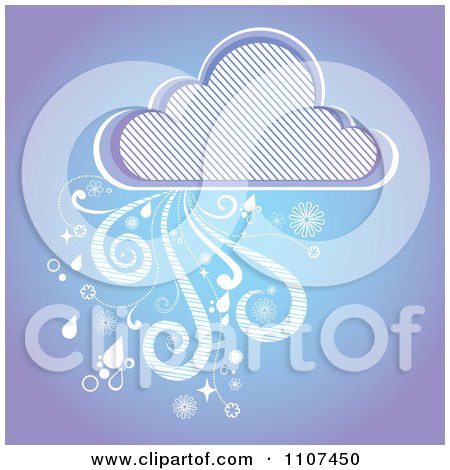 Clipart Rain Cloud With Wind And Droplets And A Diagonal Line Pattern On Purple - Royalty Free Vector Illustration by Amanda Kate