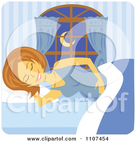 Clipart Happy Pregnant Caucasian Woman Sleeping On Her Side And Resting Her Hand On Her Belly - Royalty Free Vector Illustration by Amanda Kate