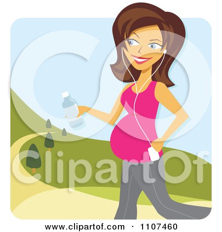 Clipart Happy Pregnant Brunette Woman Walking In A Park - Royalty Free Vector Illustration by Amanda Kate