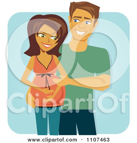 Clipart Happy Pregnant Couple Smiling Over Blue - Royalty Free Vector Illustration by Amanda Kate