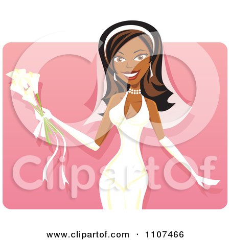 Clipart Happy Black Bride With Calla Lilies Over Pink - Royalty Free Vector Illustration by Amanda Kate