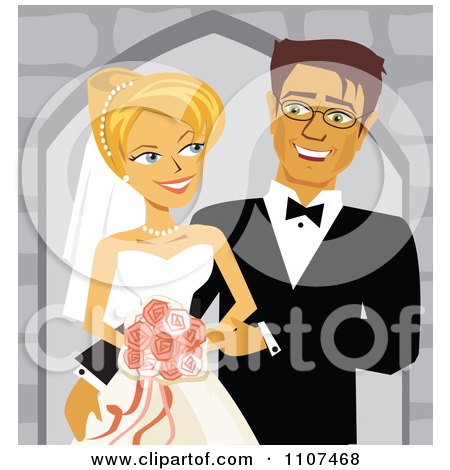 Clipart Happy Caucasian Wedding Couple Smiling At Each Other - Royalty Free Vector Illustration by Amanda Kate