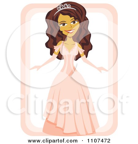 Clipart Beautiful Hispanic Girl In A Quinceanera Dress And Tiara On White And Pink - Royalty Free Vector Illustration by Amanda Kate