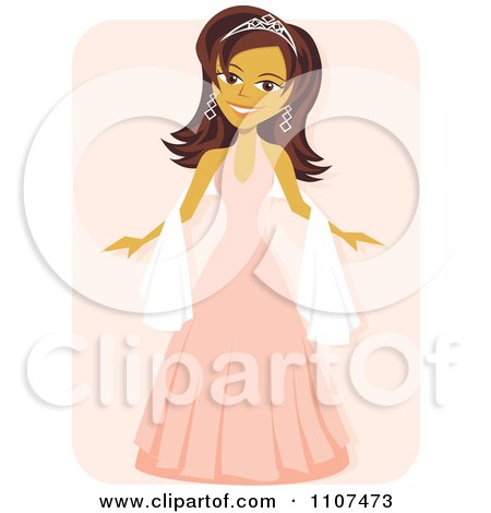 Clipart Gorgeous Hispanic Girl In A Quinceanera Dress And Tiara On Pink - Royalty Free Vector Illustration by Amanda Kate
