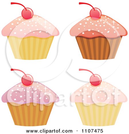 Clipart Cupcakes With Pink Sparkly Frosting And Cherries - Royalty Free Vector Illustration by Amanda Kate