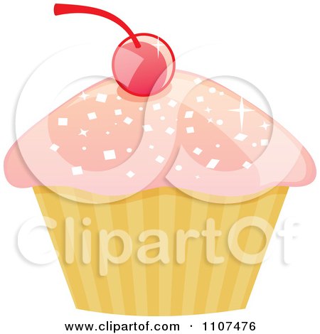 Clipart Cupcake With Pink Sparkly Frosting And A Cherry 1 - Royalty Free Vector Illustration by Amanda Kate