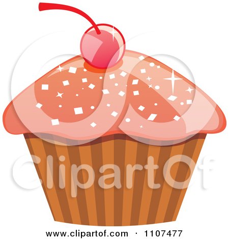 Clipart Cupcake With Pink Sparkly Frosting And A Cherry 2 - Royalty Free Vector Illustration by Amanda Kate