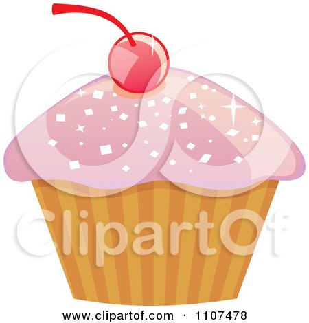 Clipart Cupcake With Pink Sparkly Frosting And A Cherry 3 - Royalty Free Vector Illustration by Amanda Kate