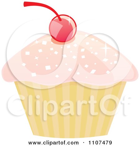 Clipart Cupcake With Pink Sparkly Frosting And A Cherry 4 - Royalty Free Vector Illustration by Amanda Kate