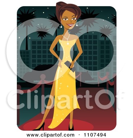 Clipart Beautiful Female Celebrity Posing In A Yellow Dress On The Red Carpet - Royalty Free Vector Illustration by Amanda Kate