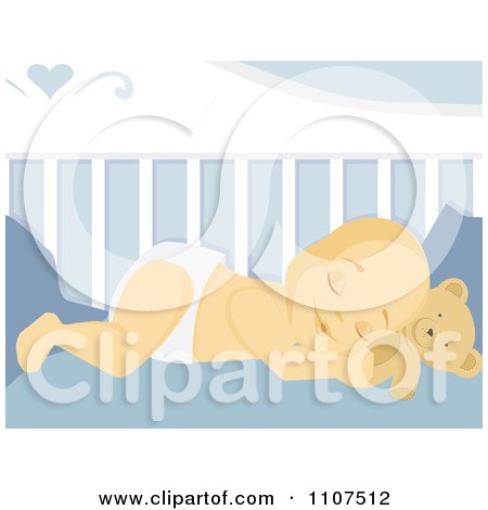 Clipart Sleeping Baby Boy Resting His Head On His Teddy Bear In His Crib - Royalty Free Vector Illustration by Amanda Kate