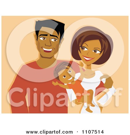 Clipart Happy Hispanic Mother And Father With A Baby On Pastel Orange - Royalty Free Vector Illustration by Amanda Kate