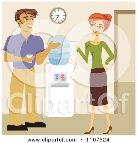 Clipart Man And Woman Flirting By A Water Cooler In An Office - Royalty Free Vector Illustration by Amanda Kate