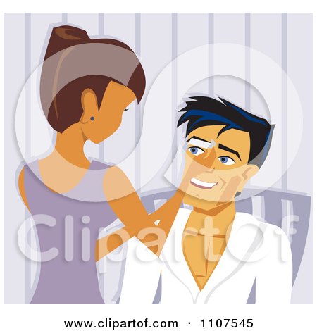 Clipart Woman Waxing A Mans Eyebrows In A Salon - Royalty Free Vector Illustration by Amanda Kate