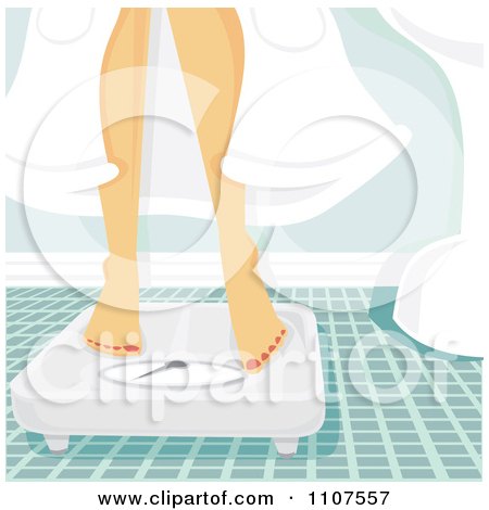 Clipart Woman In A Robe Standing On A Scale In A Bathroom - Royalty Free Vector Illustration by Amanda Kate