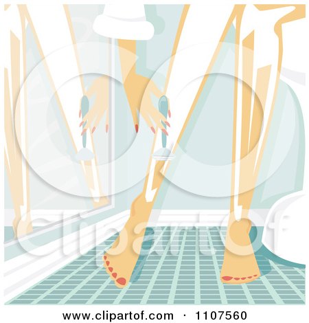 Clipart Woman Shaving Her Legs With Cream And A Razor In A Bathroom - Royalty Free Vector Illustration by Amanda Kate
