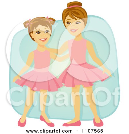 Clipart Happy Ballerina Sisters In Tutus Over Blue - Royalty Free Vector Illustration by Amanda Kate