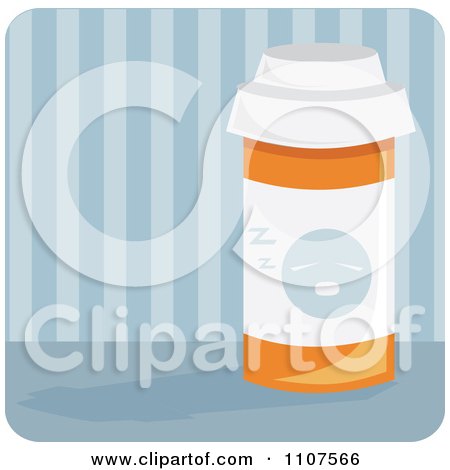 Clipart Bottle Of Sleeping Pills Over Blue Stripes - Royalty Free Vector Illustration by Amanda Kate