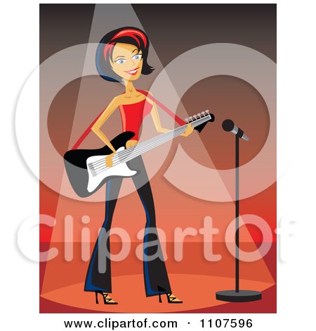 Clipart Rocker Chick Playing An Electric Guitar On Stage - Royalty Free Vector Illustration by Amanda Kate