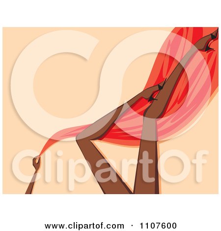 Clipart Sexy Black Womans Legs With Red Silk And Heels Over Beige - Royalty Free Vector Illustration by Amanda Kate
