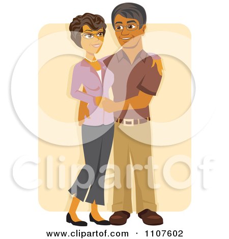 Clipart Happy Retired Hispanic Middle Aged Couple Embracing And Smiling Over Beige - Royalty Free Vector Illustration by Amanda Kate
