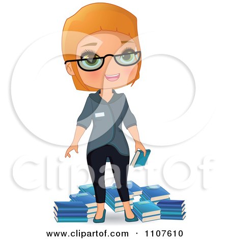 Clipart Happy Librarian Surrounded By Books - Royalty Free Vector Illustration by Melisende Vector