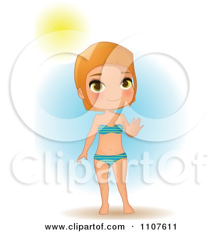 Clipart Summer Girl Waving And Wearing A Bikini On A Beach - Royalty Free Vector Illustration by Melisende Vector