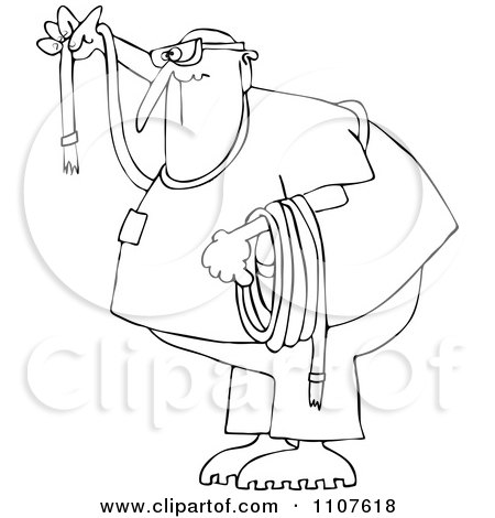 Clipart Outlined Man Wearing Goggles And Holding A Rope - Royalty Free Vector Illustration by djart