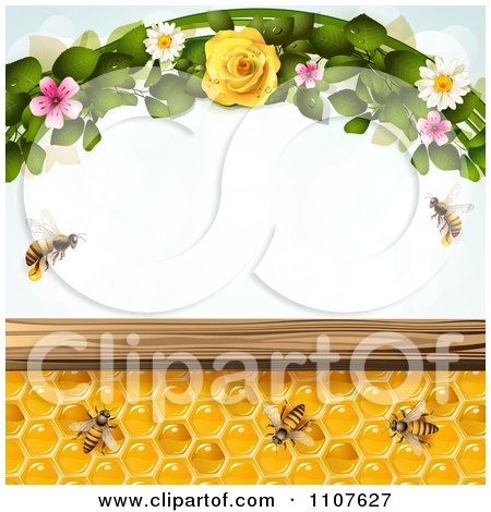 Clipart Bees And Honeycombs With Flowers 4 - Royalty Free Vector Illustration by merlinul