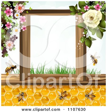 Clipart Bees And Honeycombs With Flowers 6 - Royalty Free Vector Illustration by merlinul