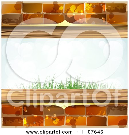 Clipart Brick Borders With Grass And Sky - Royalty Free Vector Illustration by merlinul
