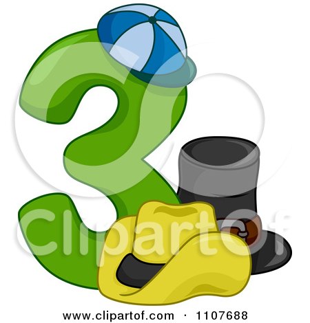 Clipart Number Three With 3 Hats - Royalty Free Vector Illustration by BNP Design Studio
