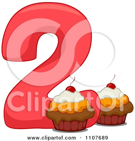 Clipart Number Two With 2 Cupcakes - Royalty Free Vector Illustration by BNP Design Studio