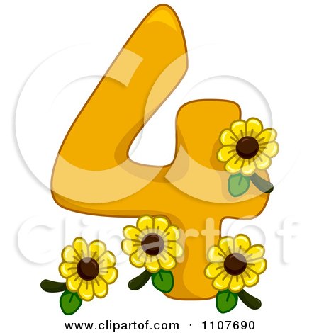Clipart Number Four With 4 Sunflowers - Royalty Free ...